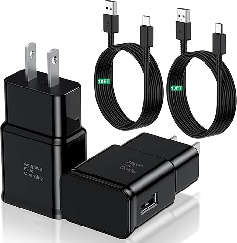 Cargador tipo C de carga rápida, paquete de 2 bloques de carga USB C para teléfono Android y cable de carga de 10 pies, para Samsung Galaxy S10