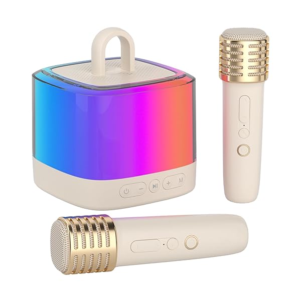 Mini Karaoke MachineKids & Adults with 2 Wireless Mics, for 4-12 +Years Old Girl Boy, Led Portable Bluetooth Speaker, Karaoke PA System for Family Gatherings,Halloween
