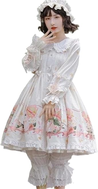 Japanese Sweet Lolita Dress Soft Girl Kawaii Cartoon Print Bow Ruffles Princess Dresses