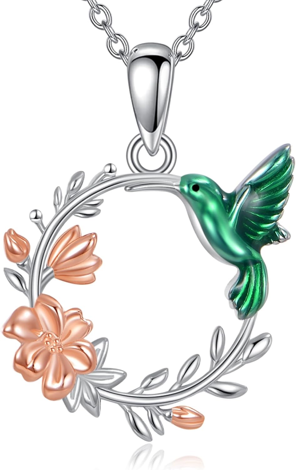 Hummingbird Necklaces for Women Sterling Silver 925 Flower Green Hummingbirds Pendant Jewelry Memorial Mothers Day Christmas Gifts