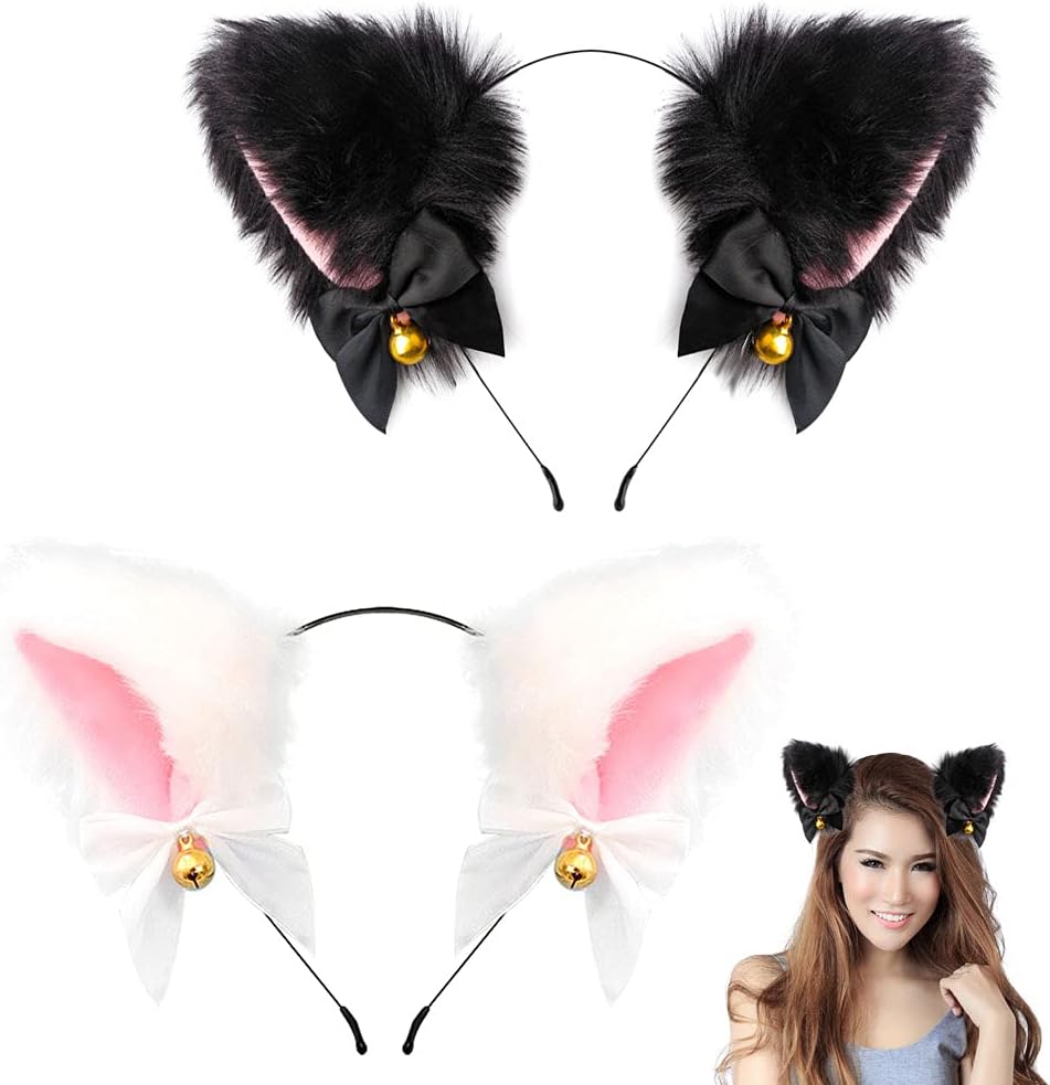 Cat Ears Hair Band, 2 Pcs Cute Cat Fox Faux Fur Ears Cat Ear Fox
