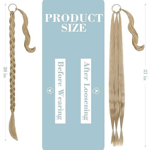 Miniatura 4 de FELENDY Extensión de cola de caballo de 26 x 30 pulgadas, trenzada, larga y recta, envolvente, extensiones de cabello natural suave para mujer (26