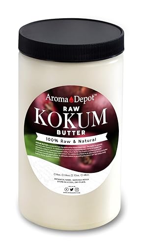 Aroma Depot Tarro de mantequilla Kokum cruda sin refinar de 2 libras, ideal para piel, cuerpo y cabello. 100% puro, natural, prensado en frío,