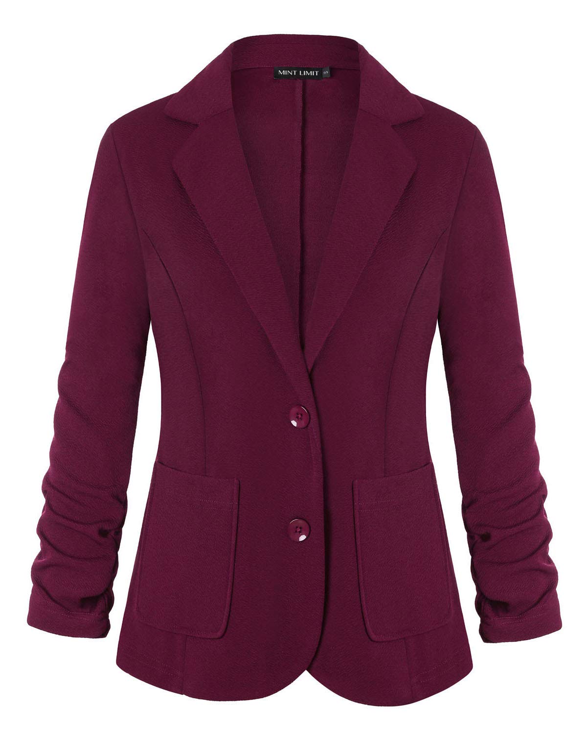 MINTLIMIT Womens Notched Lapel Pockets Button Work Office Blazer Jacket Suit(Burgundy,Size M)