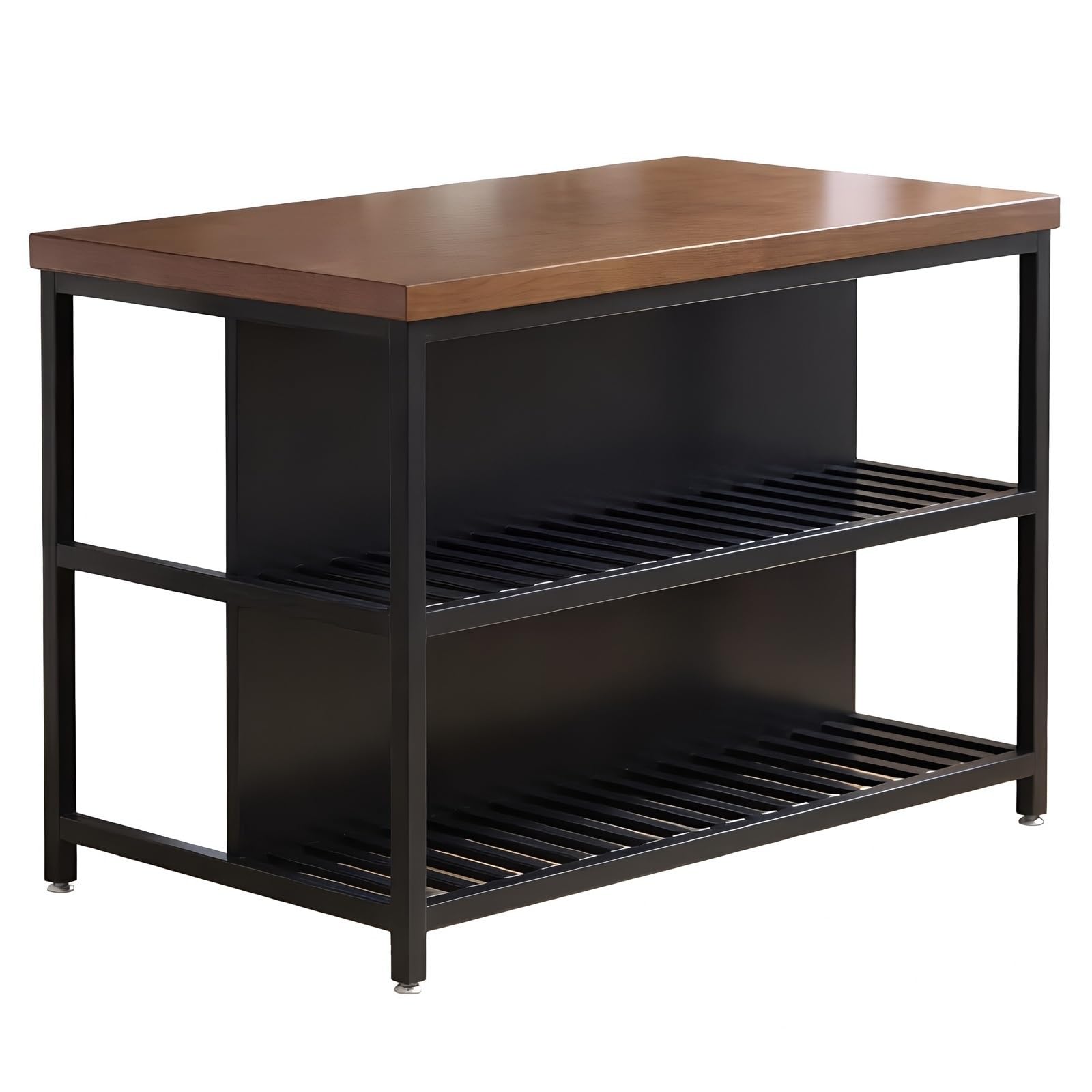 Mobile contenitore per cucina ad isola Isola cucina con struttura in metallo e piano in legno ripiani a doghe for riporre gli oggetti(Piccolo)
