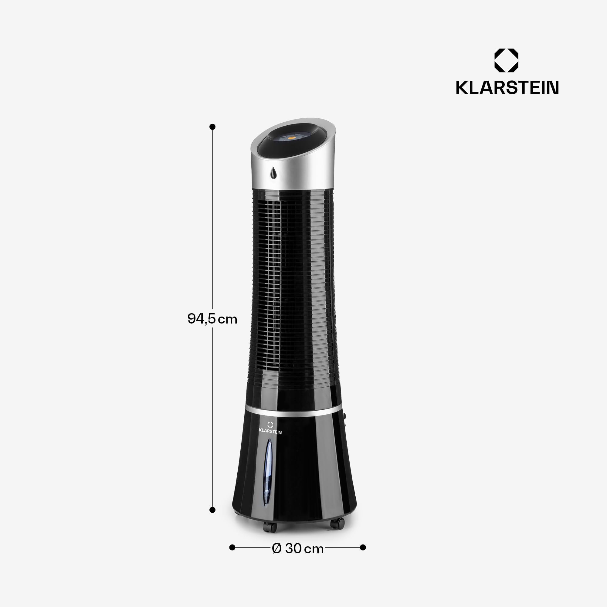 Klarstein Skyscraper Ice Smart Climatizador Evaporativo – 4 en 1: Ventilador, Enfriador, Purificador & Humidificador, 180 m³/h, Control App & Alexa, Depósito 6L, Oscilación, Ionizador, Negro