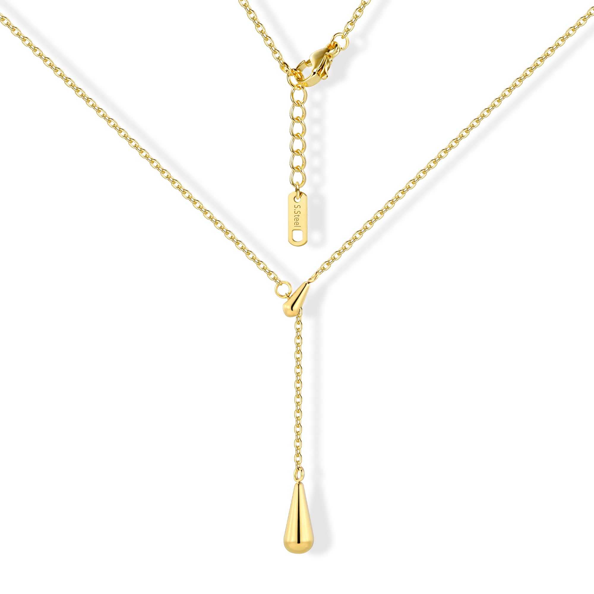 ALEXCRAFT Gold Long Teardrop Necklace for Women Dainty Long Necklaces Gold Plated/Silver Adjustable Y-Shaped Teardrop Pendant Necklace Trendy Layered
