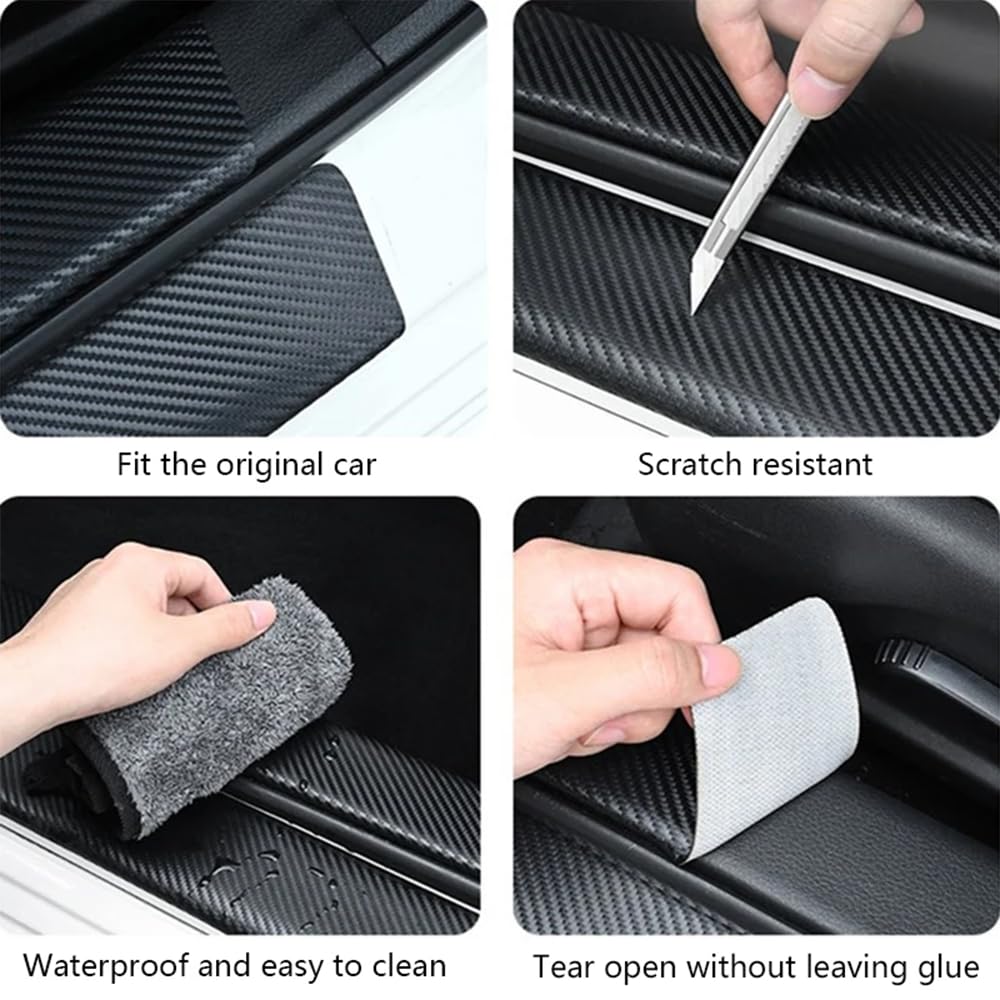 4 Plaques Seuil De Porte VW Amarok II 2022-2024 - Fibre De Carbone Noir, Protection Anti-rayures 3M