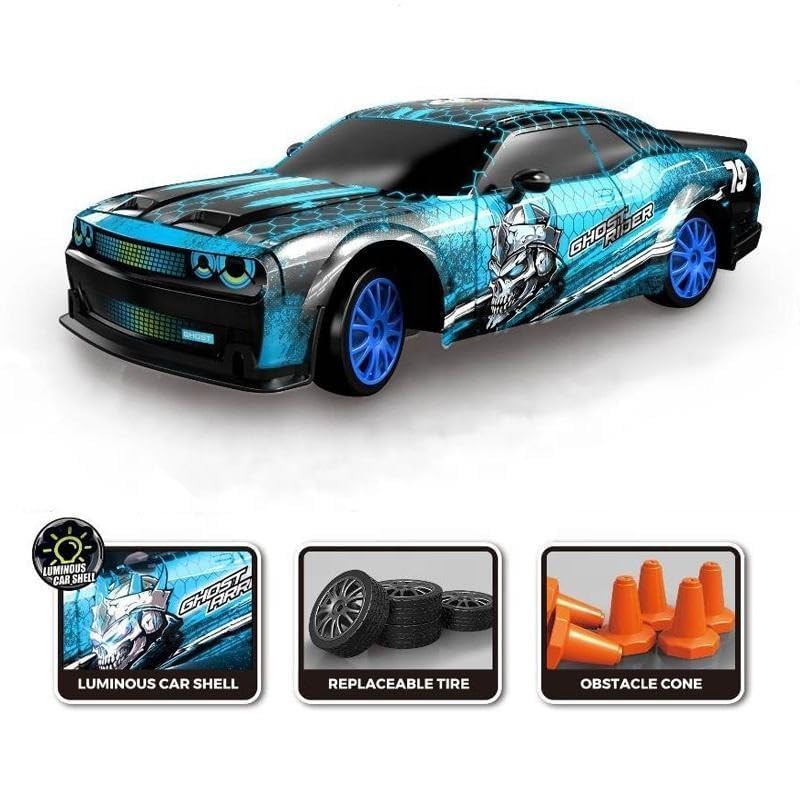 Image of RC Drift Car 2.4GHz 1:24 Scale 4WD Remote Control Car 15KM /H High Speed Drifting RC Cars with Cool Lights,and Extra Tires Toys for Kids.. (Blue)