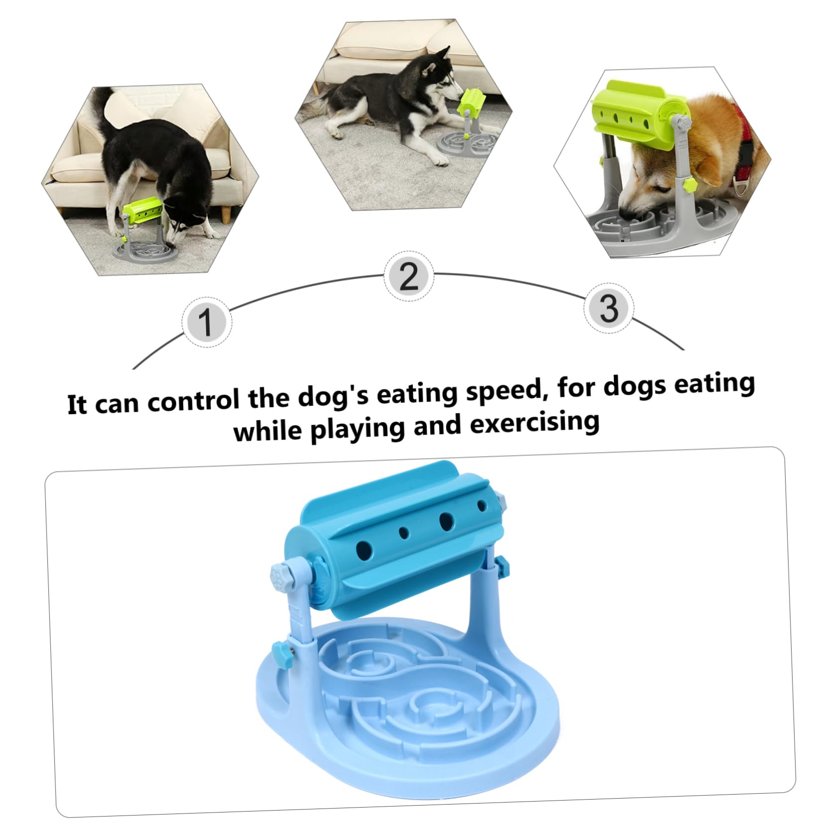 ibasenice Gamelle pour Chien et Chat en Abs Bleu Distributeur de Nourriture Ajustable, Anti-Fuite, pour Augmenter Le Plaisir de Manger Lentement la Maison