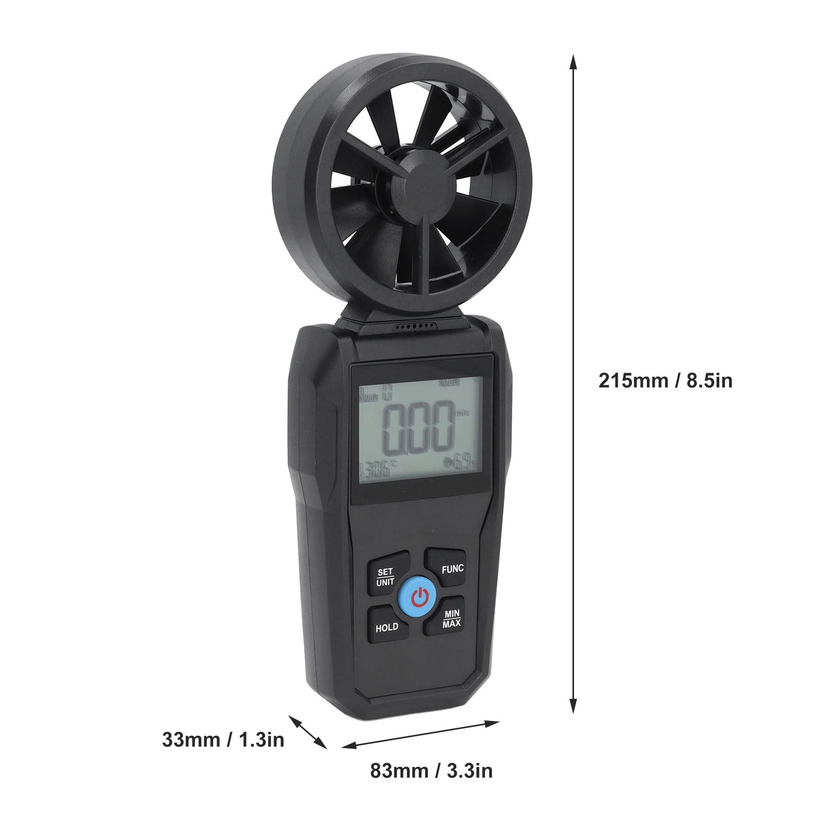 Schimer Präzisions-Windgeschwindigkeitsmesser, Digitales Anemometer mit Hintergrundbeleuchtetem LCD-Display Zur Messung von Luftfeuchtigkeit und Temperatur, Ideal für die Ventilatorenherstellung und