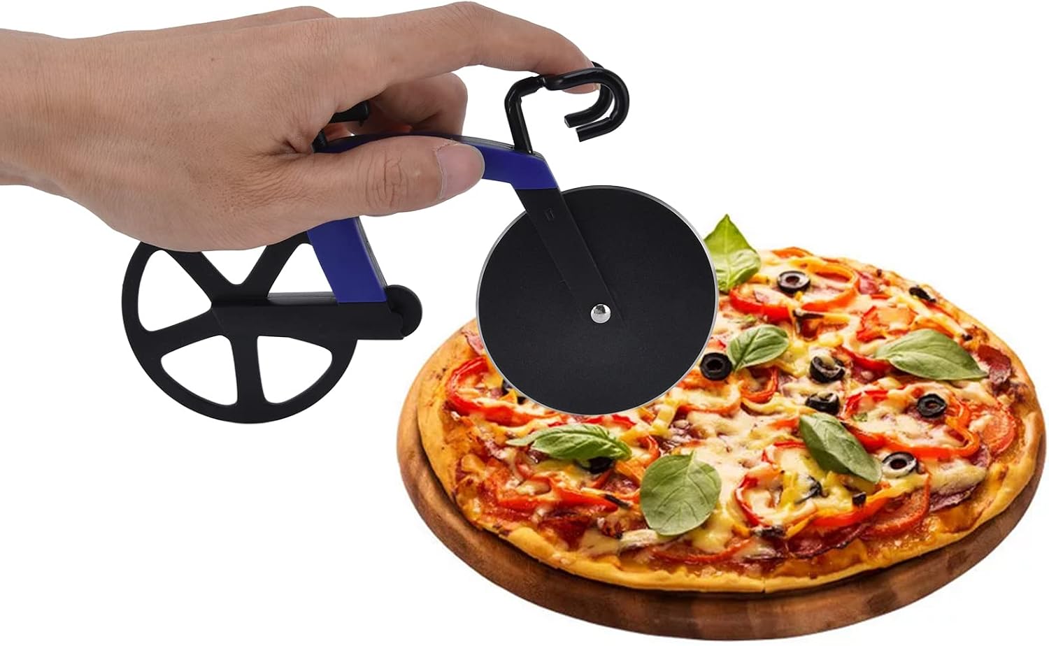 Stainless Steel Non Stick Cutting Wheels with a Stand for Pizza Lovers, Bikes Pizza Cutter Wheel, Holiday Vacation Housewarming Kitchen Gadget Cool Men's Gift(Blue), Bikes Pizza Cutter Wheel, St