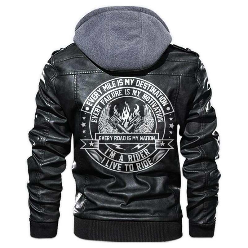 orealexpress I Live To Ride Bikers T Shirts For Men Funny Motorcycle Biker Personalized Mens PU Leather Coat Custom Motorcycle Jacket Removable Hood Black
