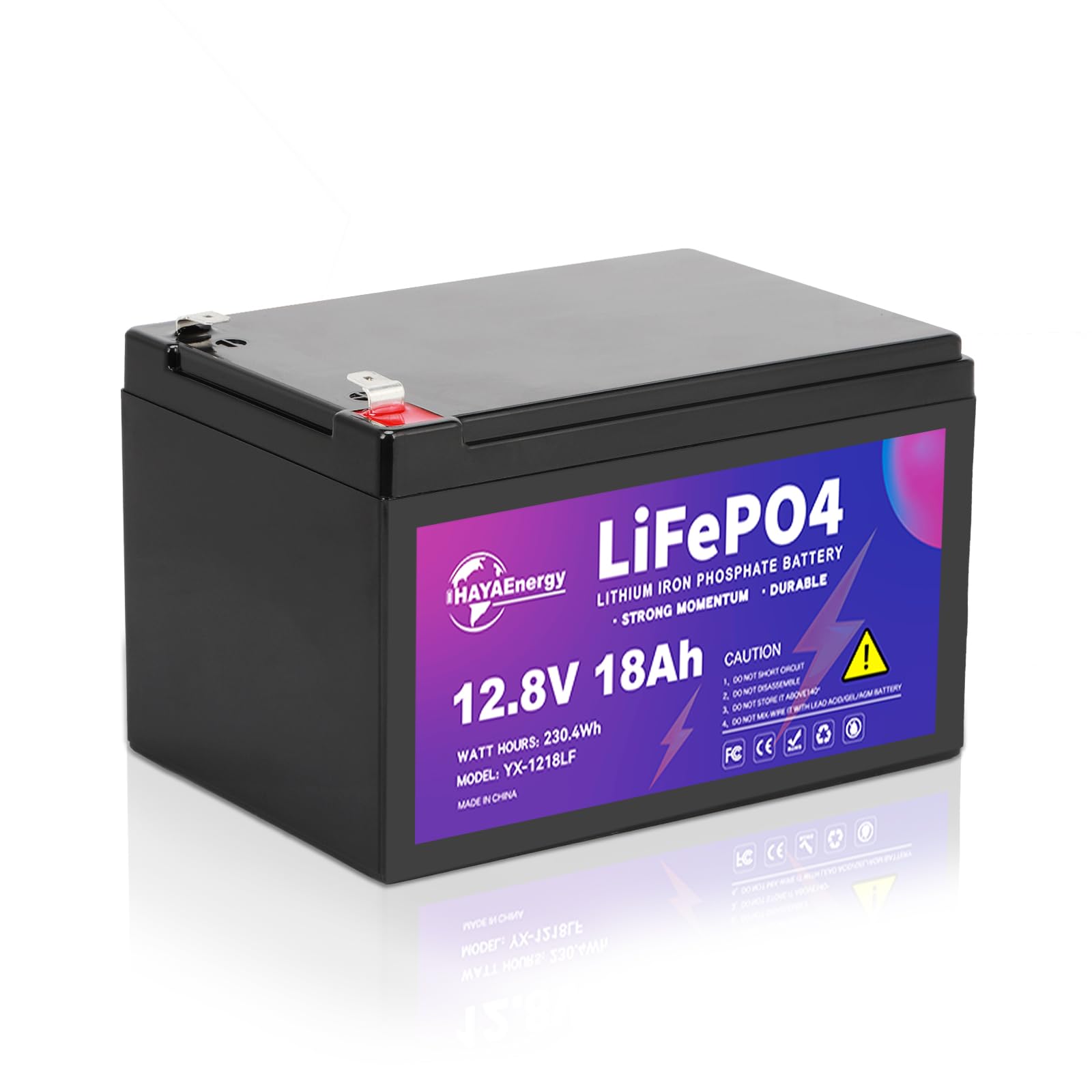 12V 18Ah Lithium Battery, Rechargeable LiFePO4 Battery with Built-in 30A BMS Board, 5000+ Deep Cycles, Higher Energy Density, for RVs, Van, Camping, Marine, Trolling Motor