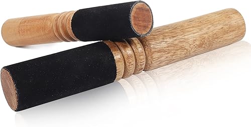 2 mazos tibetanos de madera dura, mazo de meditación envuelto en cuero, cuenco de sonido para meditación budista, yoga y relajación (negro)