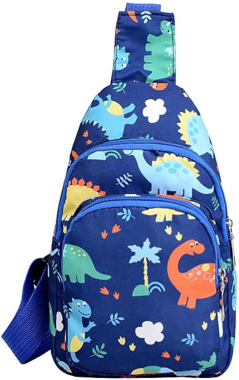 Kids Crossbody Sling Bag, Small Nylon Travel Cartoon Bag (Blue)