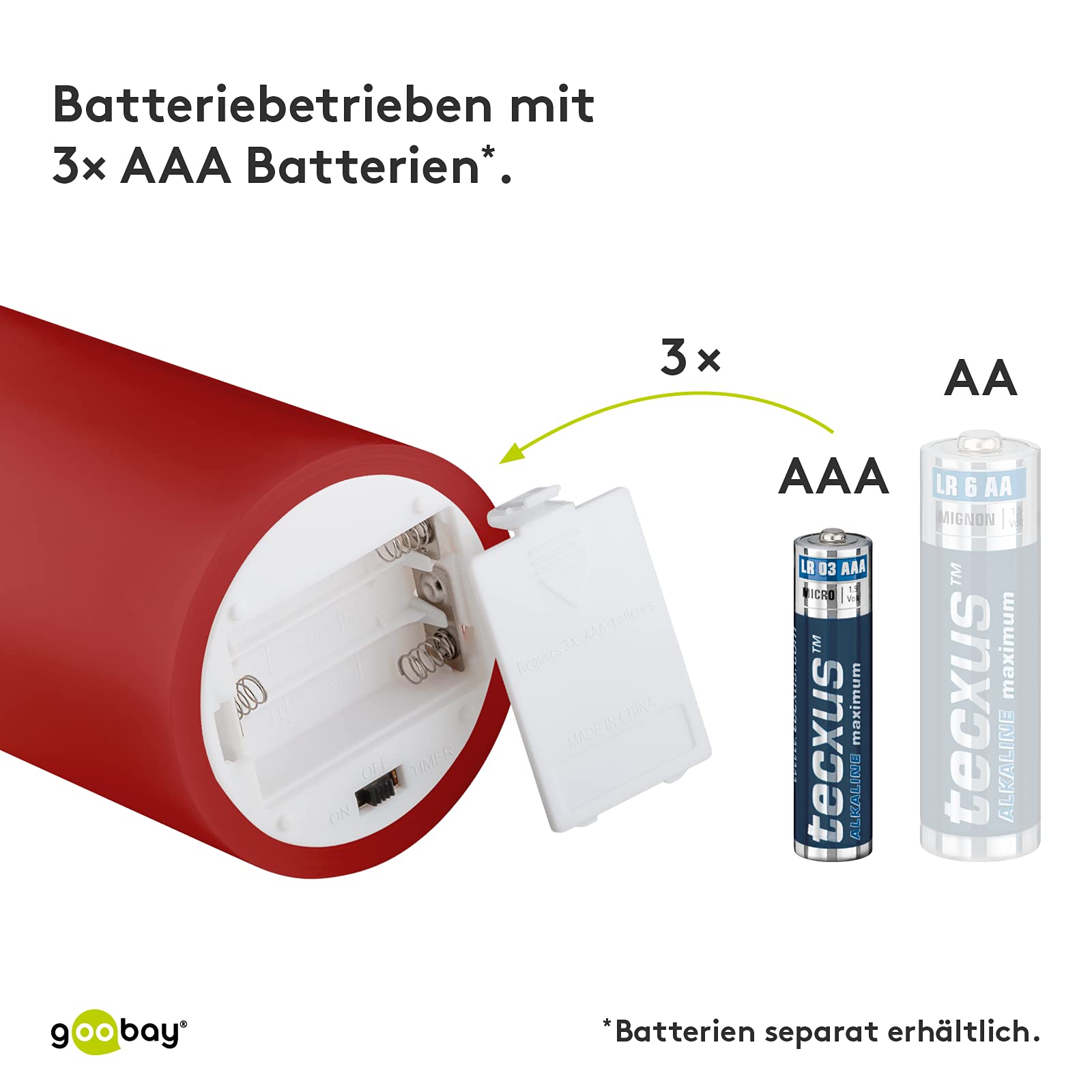 Goobay 44591 świece LED z funkcją timera/ciepłe światło LED świeca pieńkowa/LED świece z prawdziwego wosku, migoczący płomień, świece elektryczne, świece adwentowe, zestaw 4 szt., czerwone