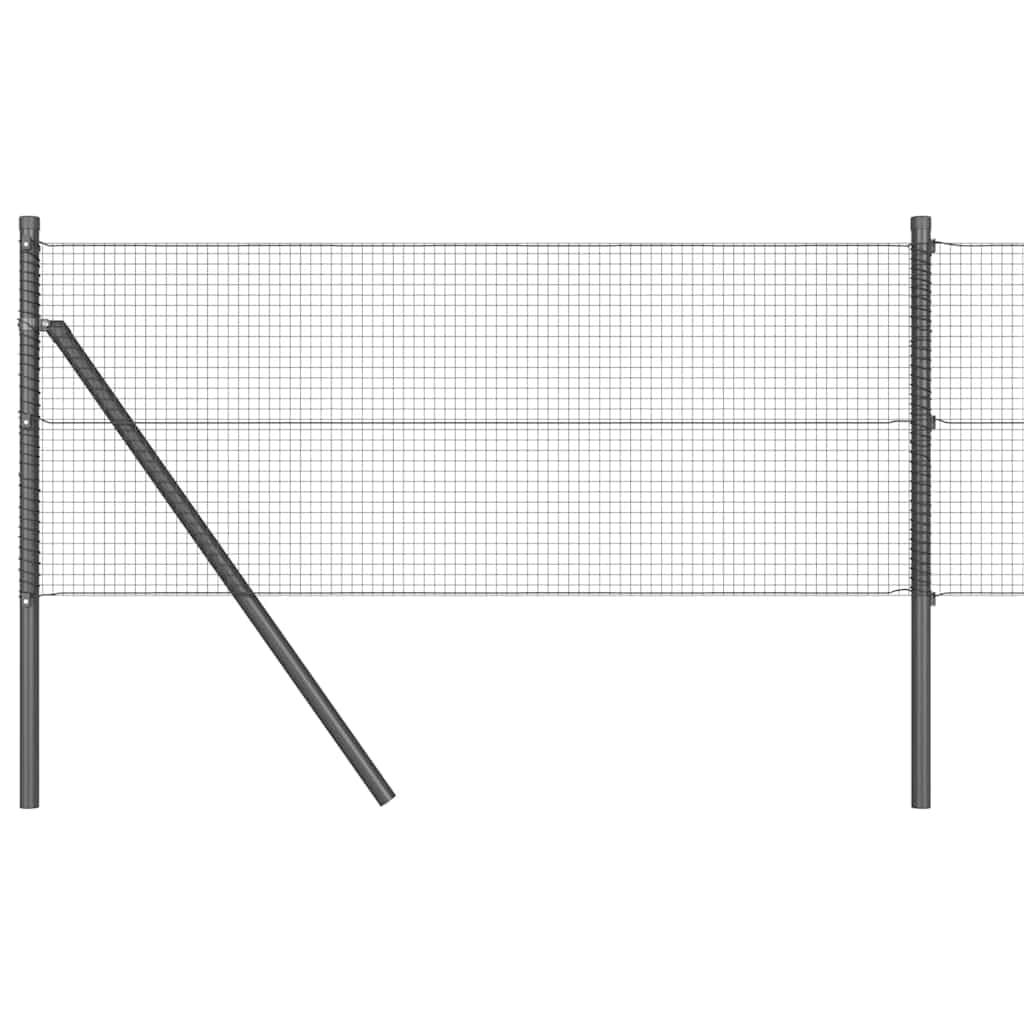 Grey Steel PVC Fence Post 25 x 0.4 m 16x16 mm Mesh Outdoor Garden Barrier Modular Support Kit for Terrace Boundary, Weather Resistant Powder Coated Durable Set