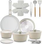 NutriChef 18-Piece Ceramic Cookware Set with Detachable Handles, Non Stick Pots and Pans, PTFE-Free Natural Ceramic Coating, Space-Saving Design, Oven & Stove Safe, Includes Utensils, Green