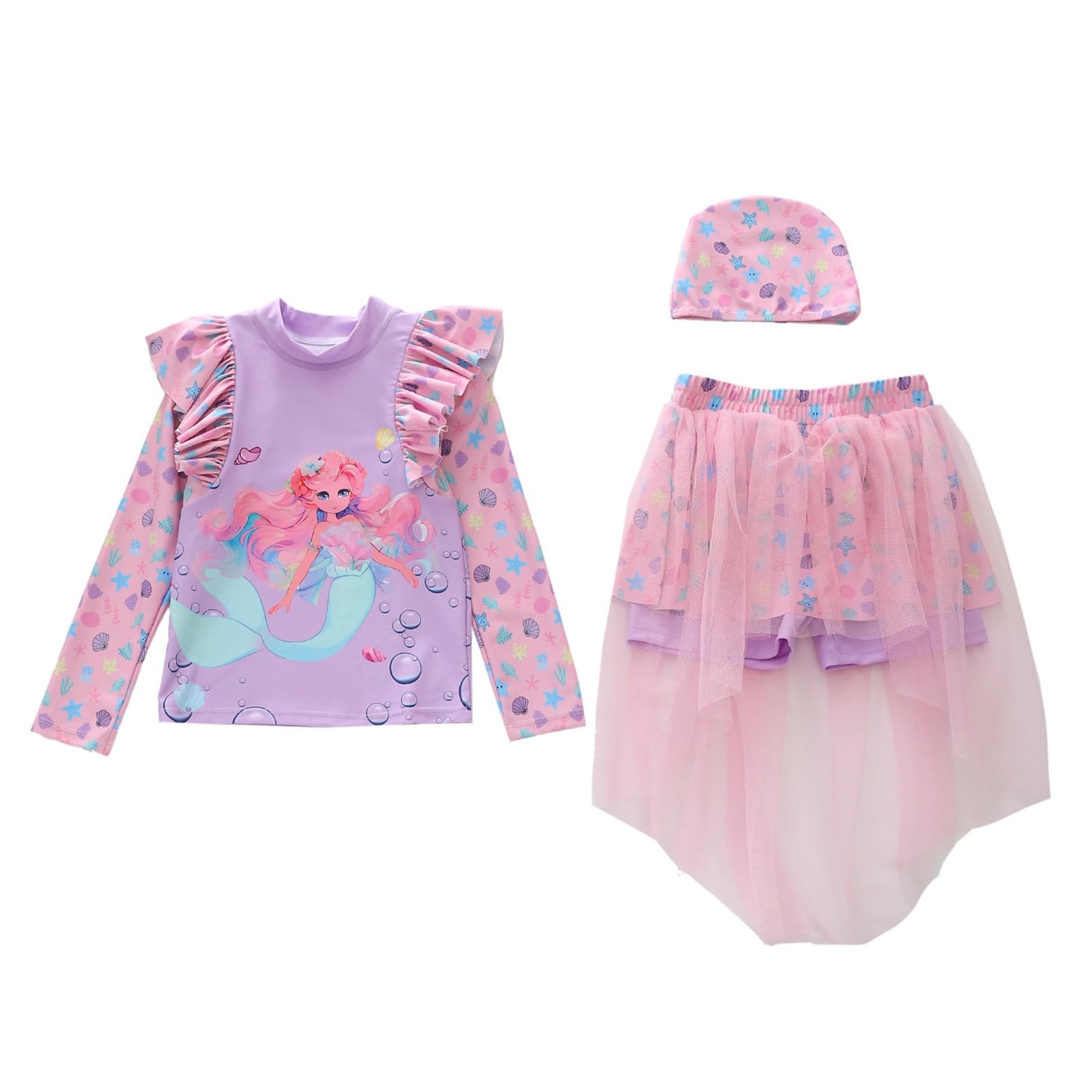 Trajes de baño de dos piezas para niñas con falda colorida, tankini lindo para bebés, niños pequeños, niños y adolescentes