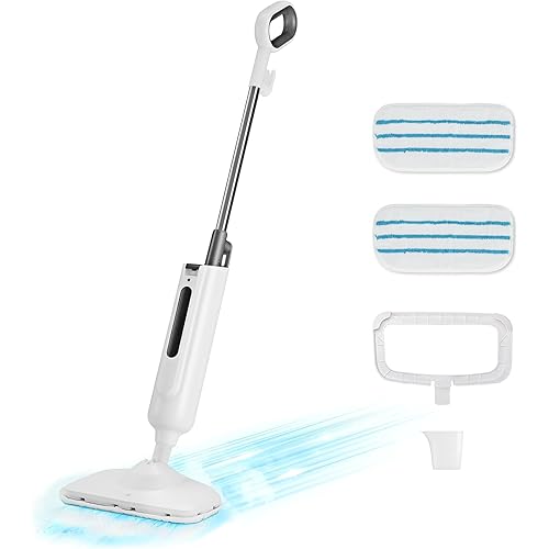 Sweetcrispy Steam Mop for Floor Cleaning,Lightweight Floor Steamer Cleaner for Hardwood/Tile/Laminate Floors Carpet, 2 Washable Pad,White and Grey