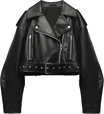 DGKaxiyaHM Women's Faux Leather Casual Short Coat Vintage Fashion Motorcycle Coat Jacket Blazer Collar Zip Up Coats