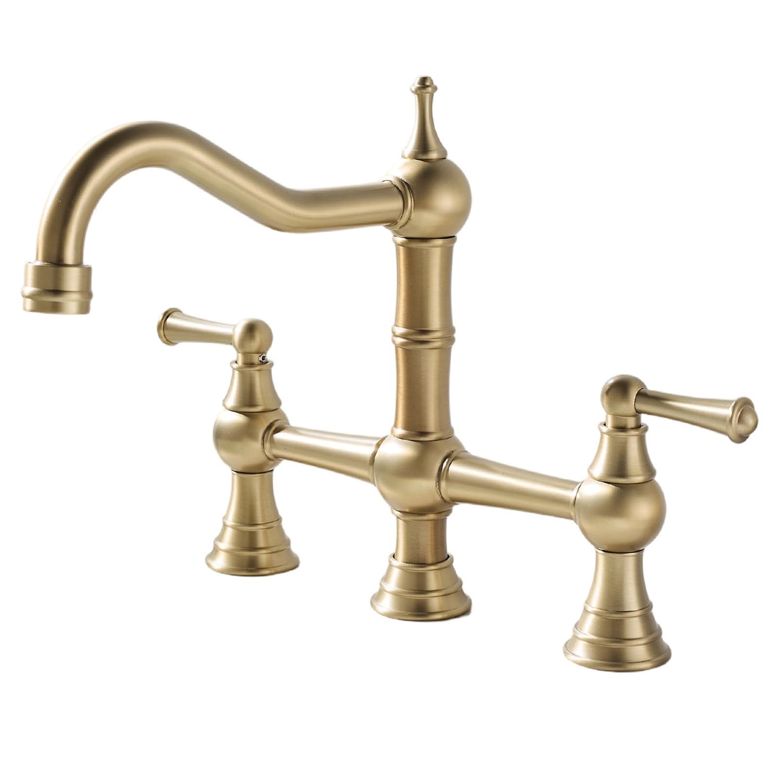 Rubinetto Lavandino Bagno 3 Fori Vintage Due Maniglie Oro Spazzolato