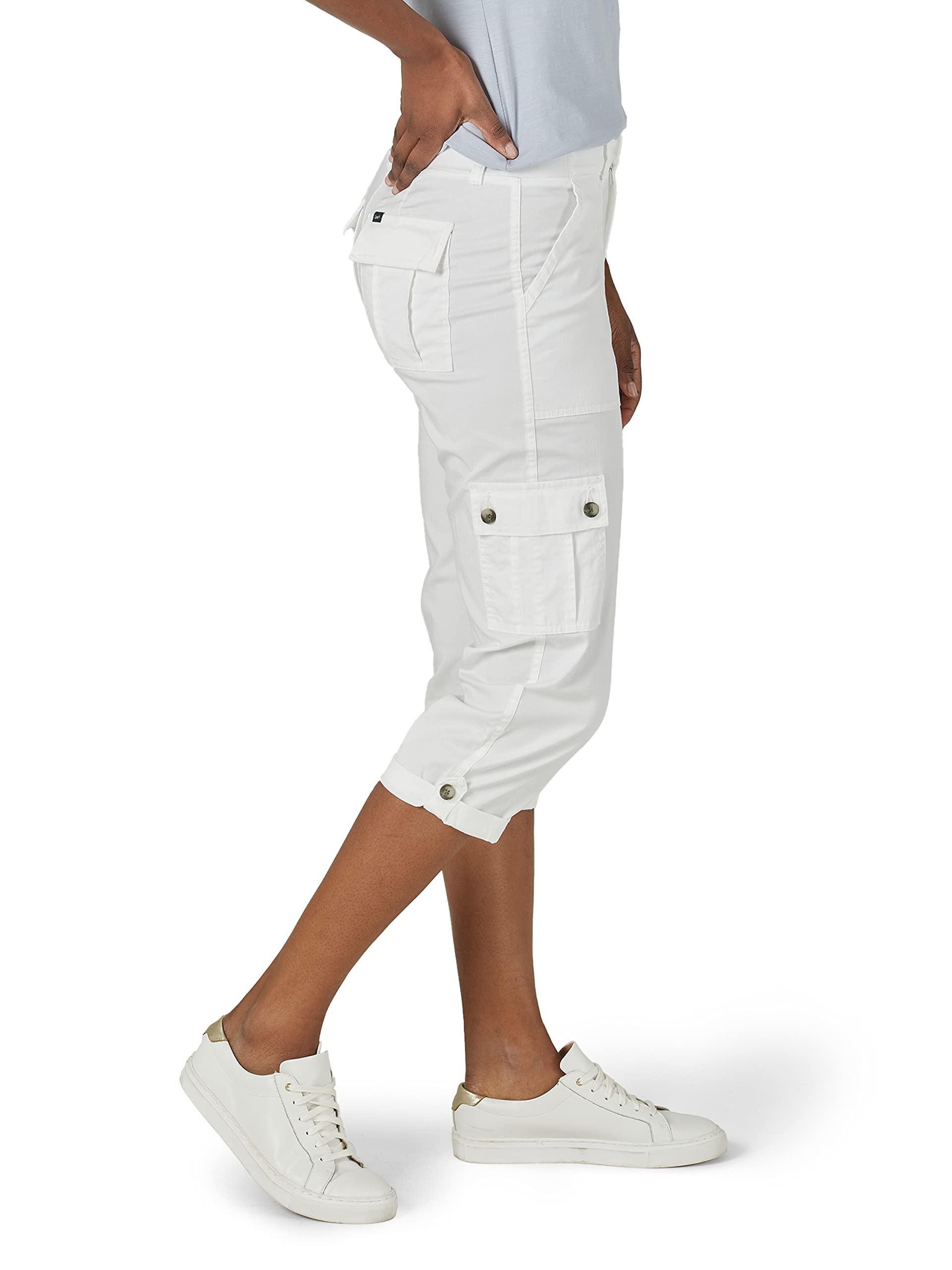 Lee Damen Ultra Lux Comfort mit Flex-to-Go Cargo-Caprihose, Weiss/opulenter Garten, 40 – Ansicht 2