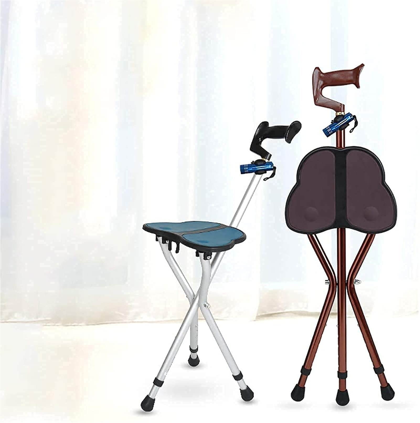 Składane laski, ergonomiczne krzesło projektowe stołek do chodzenia, lekka kula ze stopu aluminium z odłączaną latarką Lighting Brown Family Present