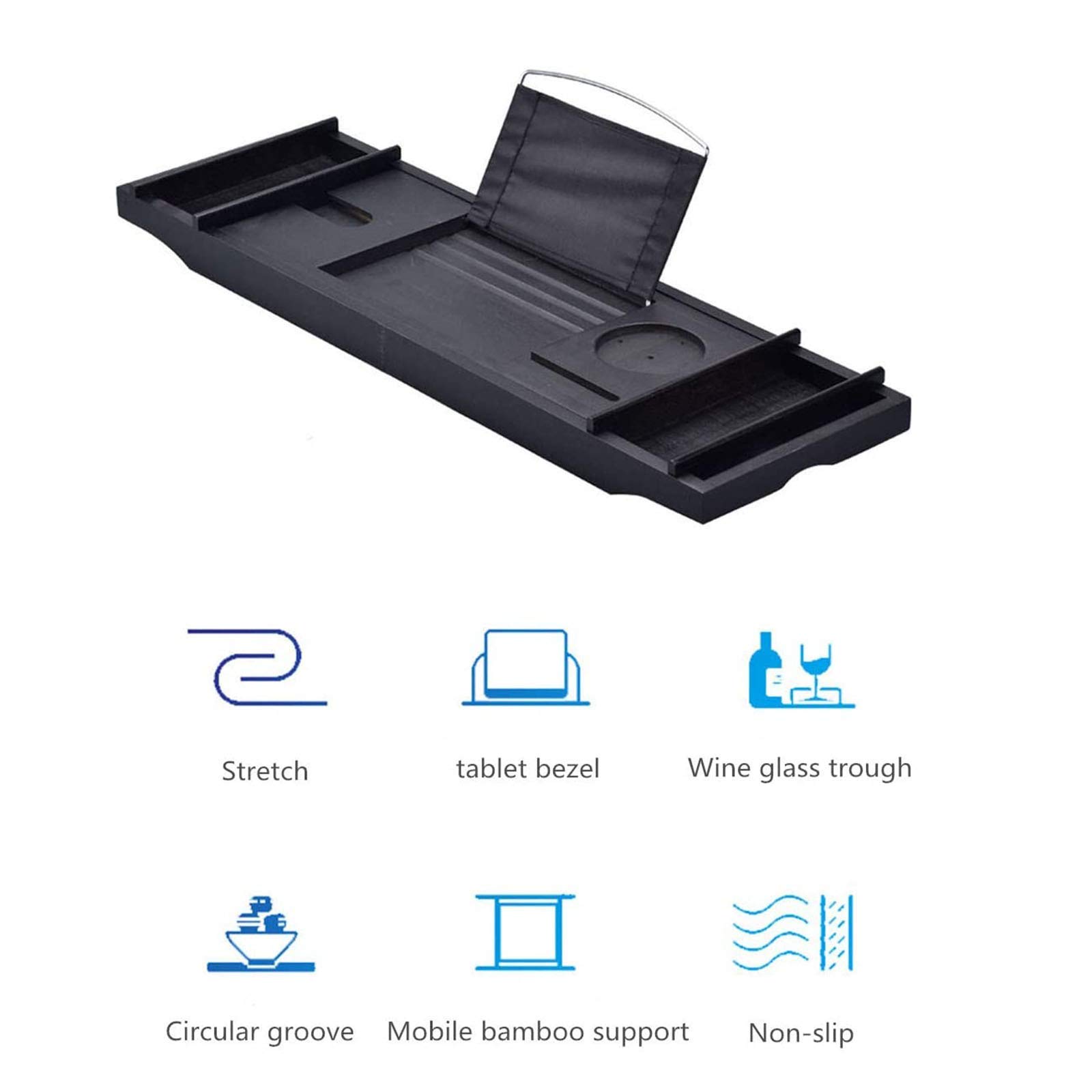 Bandeja de bambú para bañera, Bandeja organizadora de baño Extensible, Bandeja para bañera, con toallero de baño, Soporte de Cristal, Soporte de Lectura, Soporte para Tableta, Bandeja para