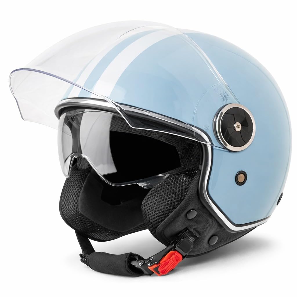 VINZ Arenas Casco Jet con Doble Visera | Casco Scooter & Moto & Ciclomotor | con Visera Solar & con Rayas | ECE 22.06 Homologado | En Tamaño XS - XXL | para Hombre y Mujer