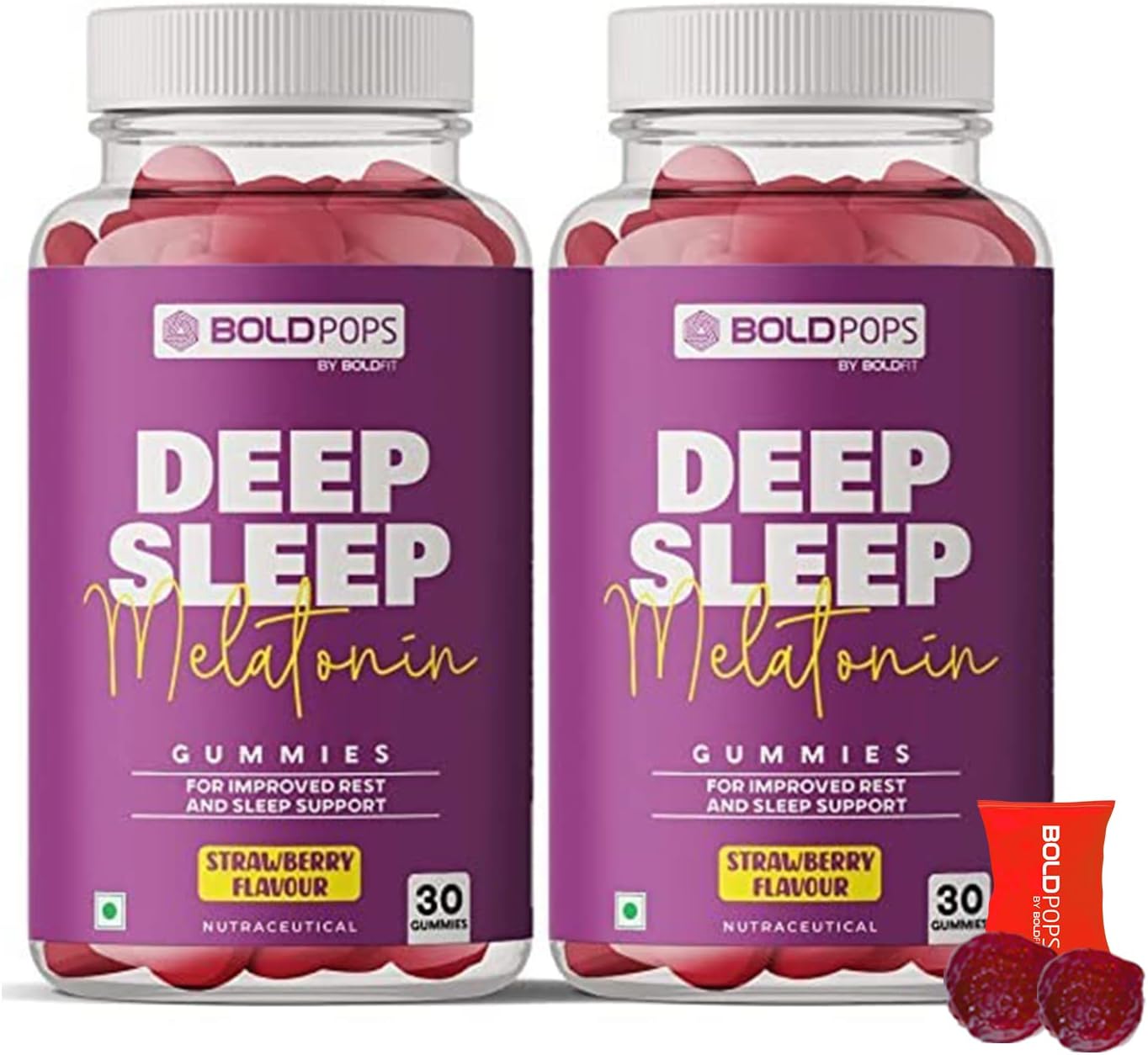 Boldfit 6mg Melatonin Sleep Gummies for Men and Women Gummies for Deep Sleep with Ashwagandha & Valerian Root for Relaxation, Rest Support & Nighttime Routine Sleep Supplements-60 Strawberry Flavor
