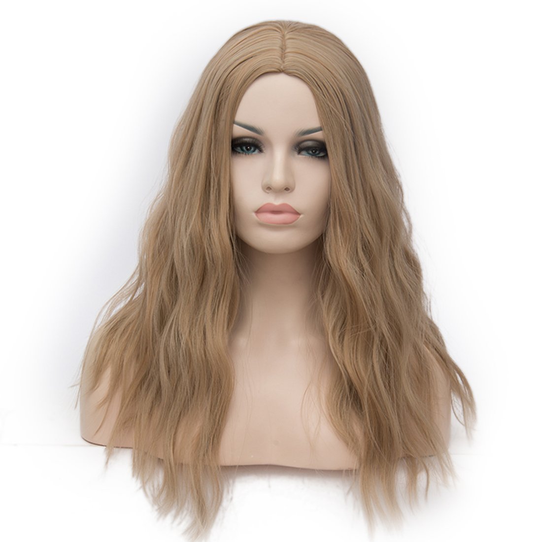20" Long Wavy Curly Light Brown Synthetic Wig for Women Girls Cosplay Wig Halloween Costume Wig with Wig Cap