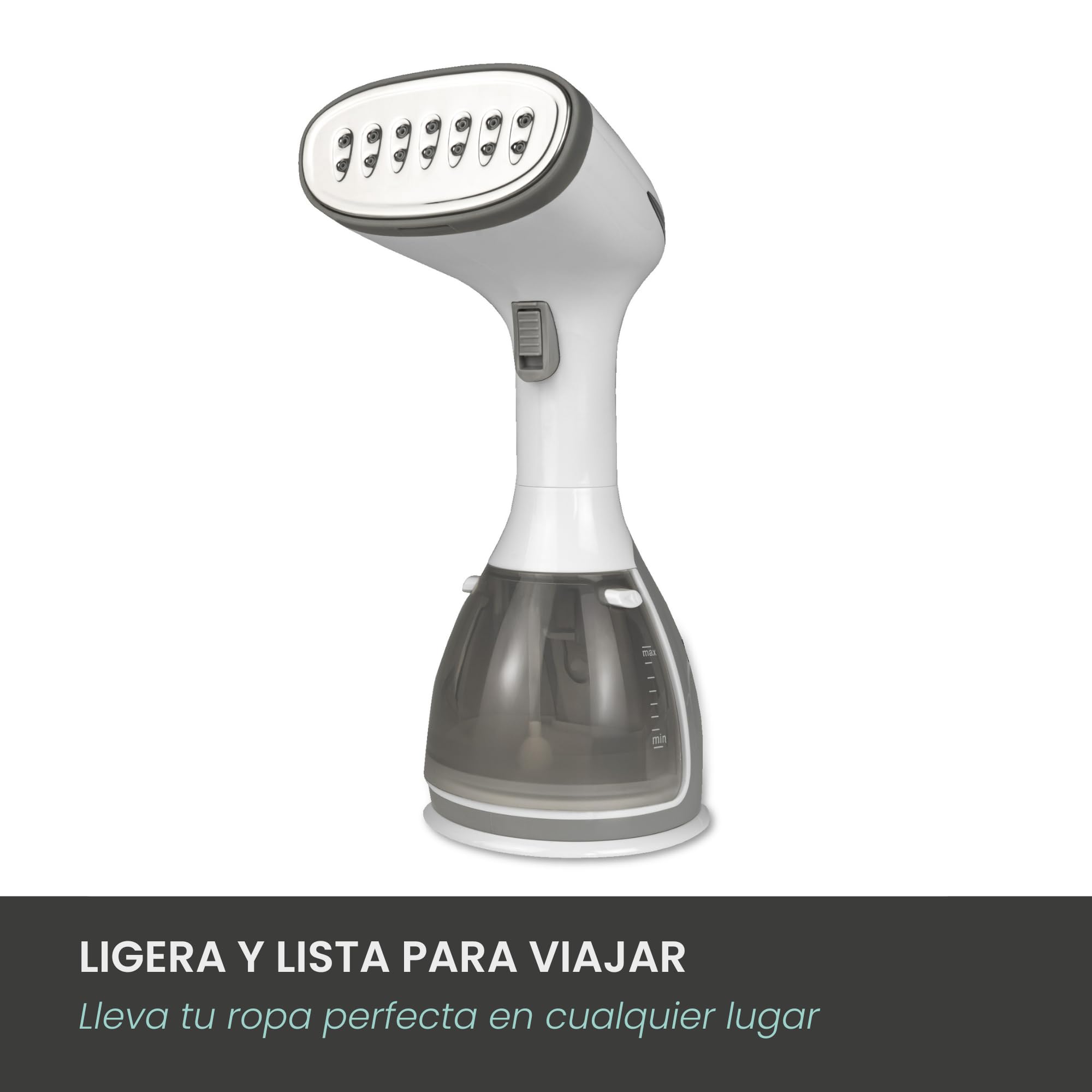 Jocca - Plancha de Vapor Vertical 1500W con Deposito 280ml, Sistema Antigoteo, Plancha de Viaje Compacta, Desinfeccion y Desodorizacion, Gris