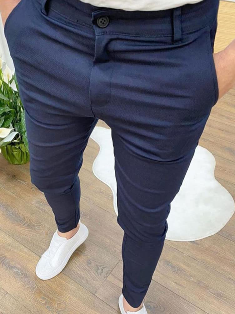 Hommes Chino Pantalon Slim Fit Stretch Pantalons Moulants Casual Élastique Pantalon Doux Business Skinny Pantalon Vintage Coupe Ajustée Pantalon avec Poches