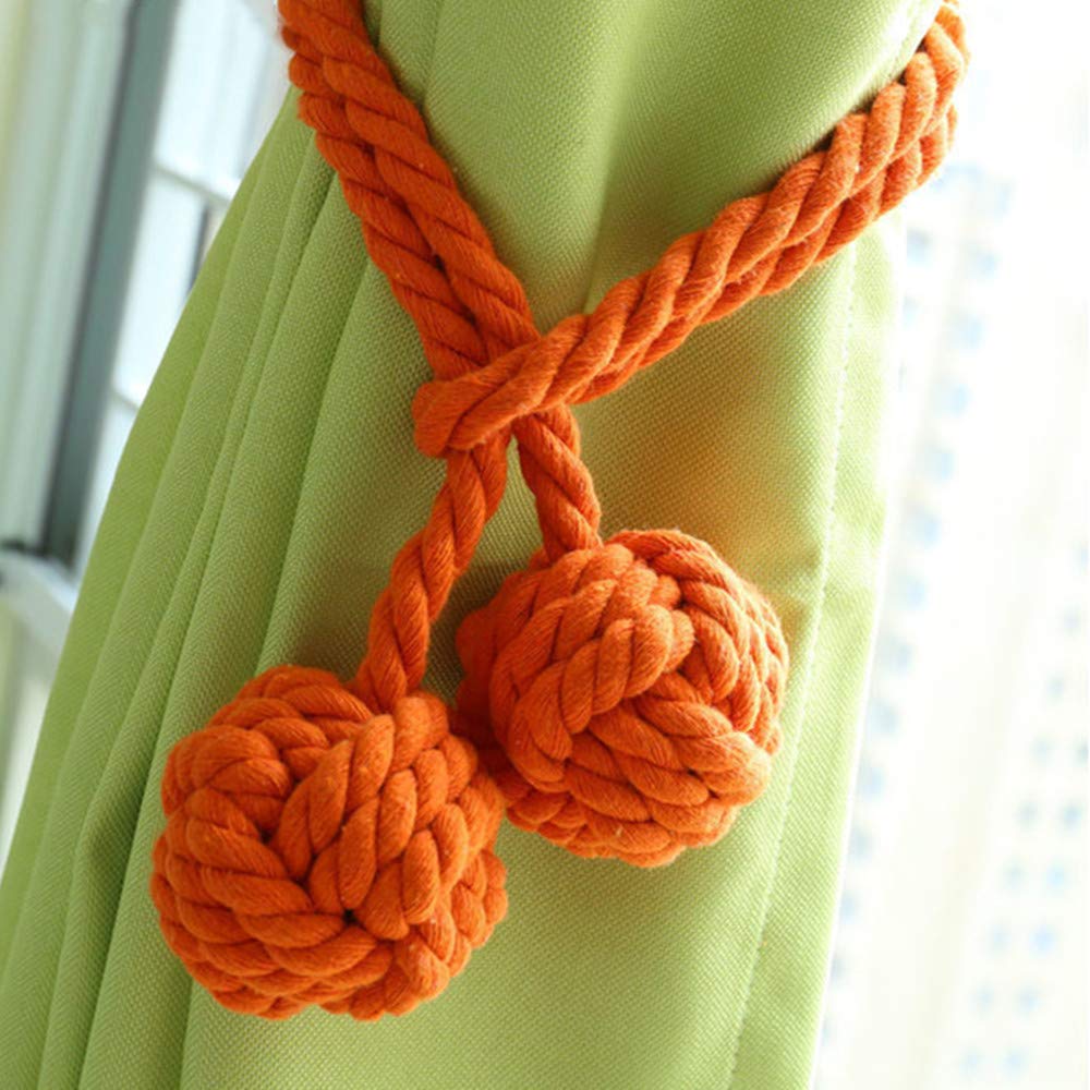 xingmoA Pair of Hand Knitting Curtain Rope Curtain Rope tie backs (Orange, two ball)