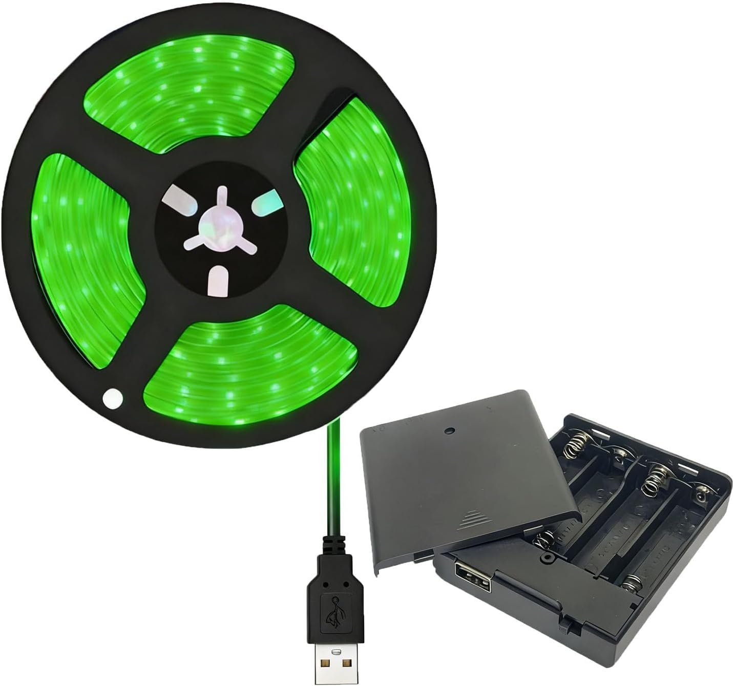 TOPXCDZ 4AA Battery Power Led Strip SMD2835 5M Flexible Lighting Red Green Blue UV White/Warm White Strip Backlight Self-Adhesive, Cuttable for Bedroom Mirror Kitchen Cabinet Patio Decor (Green, 5M)