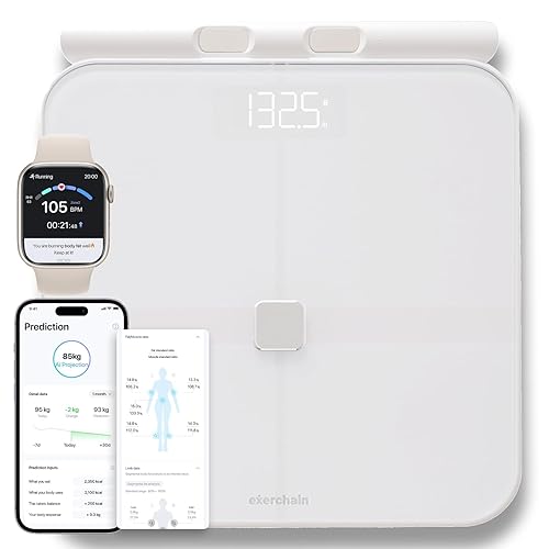 ExerScale - Báscula inteligente AI con predicción de peso corporal, IMC, grasa corporal, masa muscular, entrenamiento, seguimiento de alimentos,
