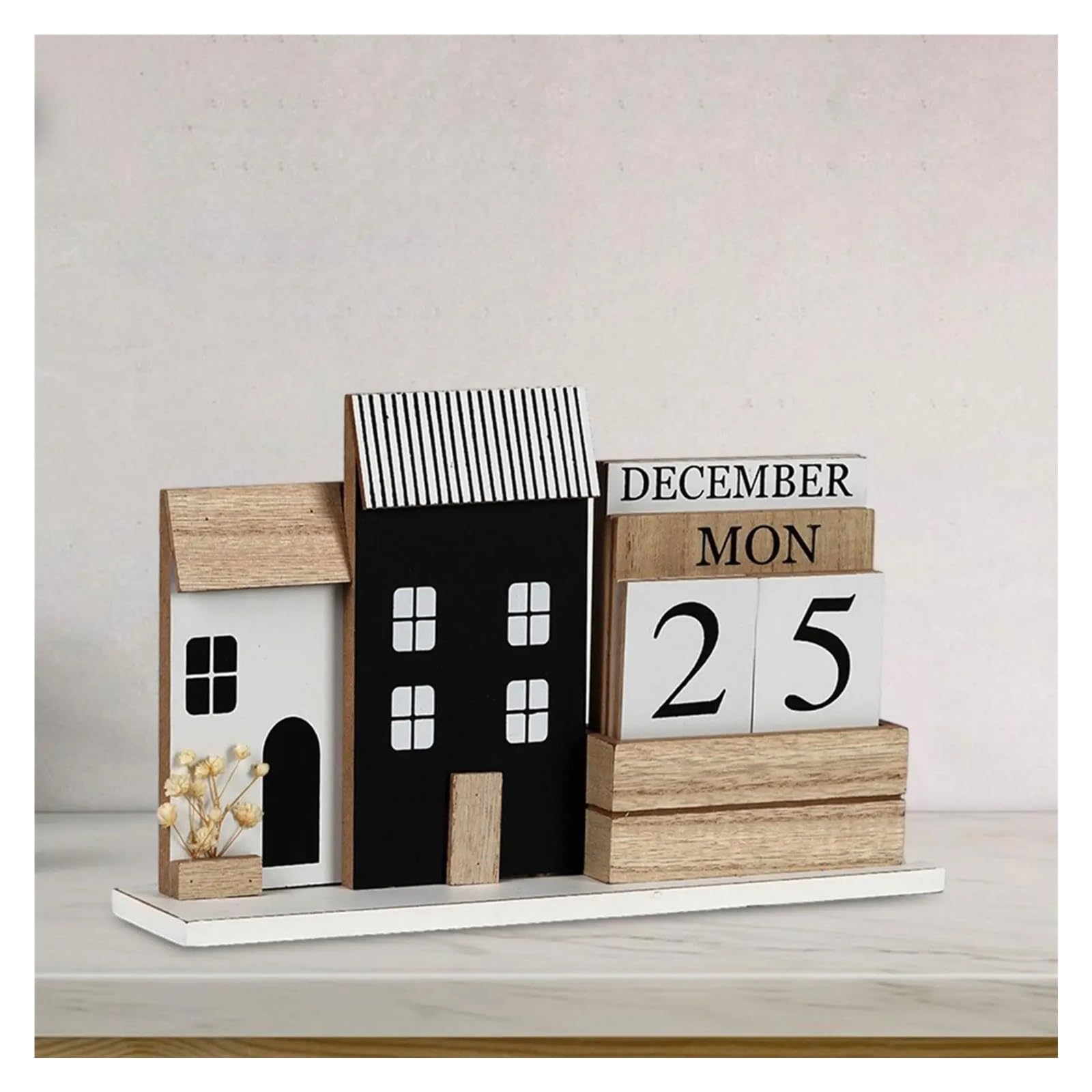 Tisch Dauerkalender aus Holz Kalenderrahmen Ornamente Tischdekoration, Holz Schreibtischkalender Holzkalender for Festival, DIY für Home Büro Dekoration