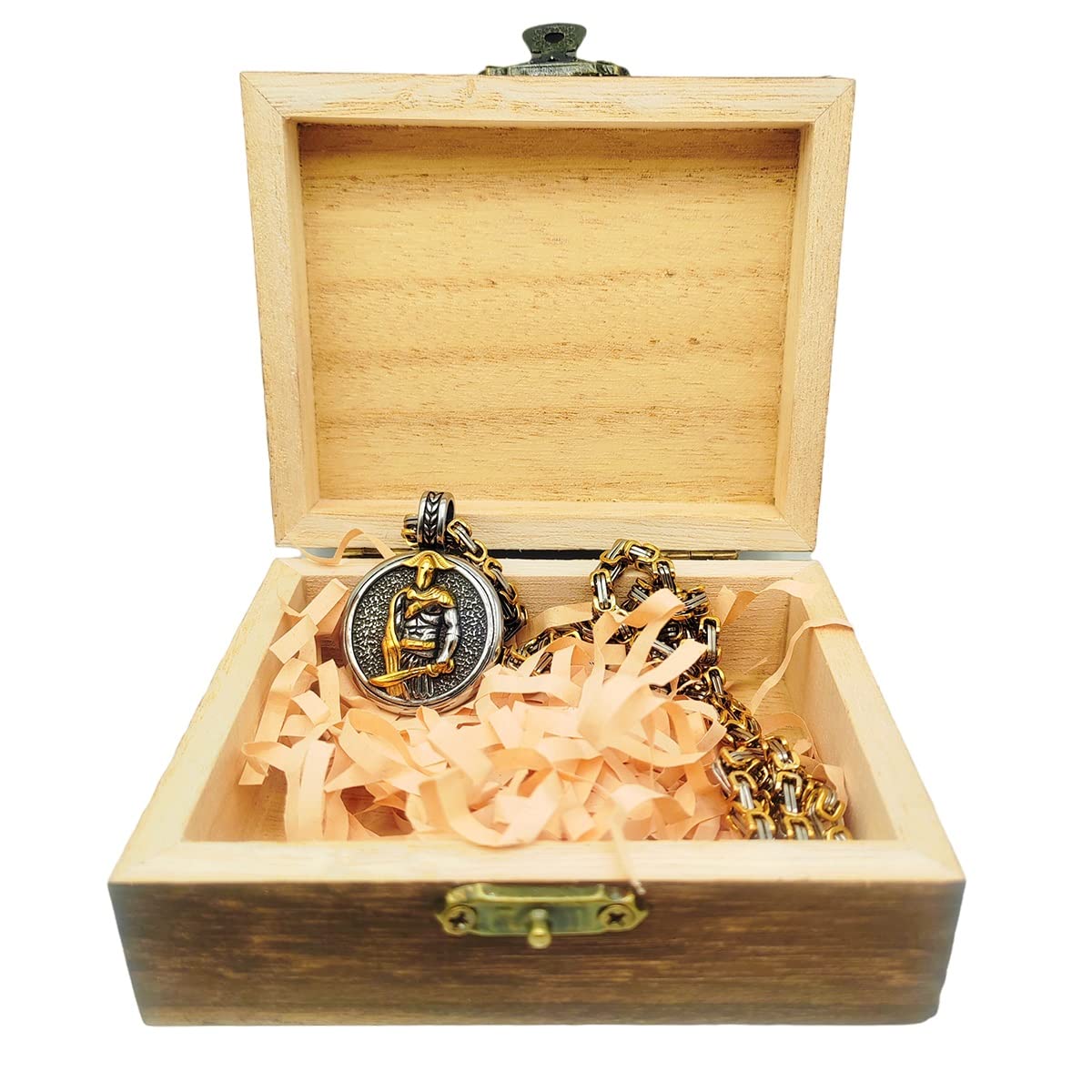 TS TAC-SKY Hombres Vintage Joyería Original Nórdico Vikingo Espartano Odin Wolf Vegvisir Mjolnir Brújula Talismán Collar Viene En Una Caja De Madera Valhalla De Regalo (Color : Style 3, Size : 60cm