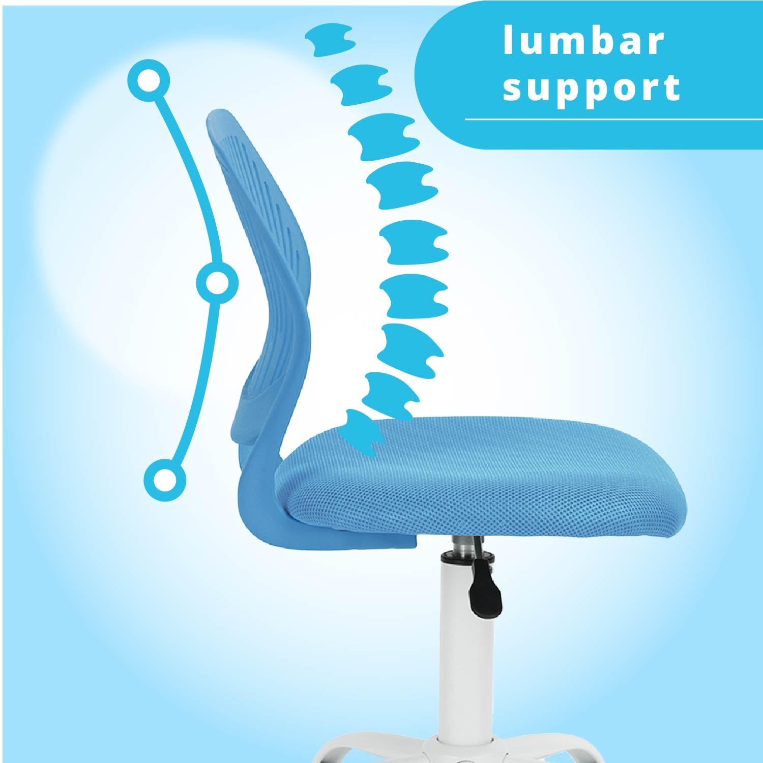FurnitureR Chaise de Bureau Moderne, Siège d'ordinateur Design Réglable, Chaise de Travail Pivotante sans Accoudoir, Salle D'étude pour Enfants, Bureau à Domicile, Bleu