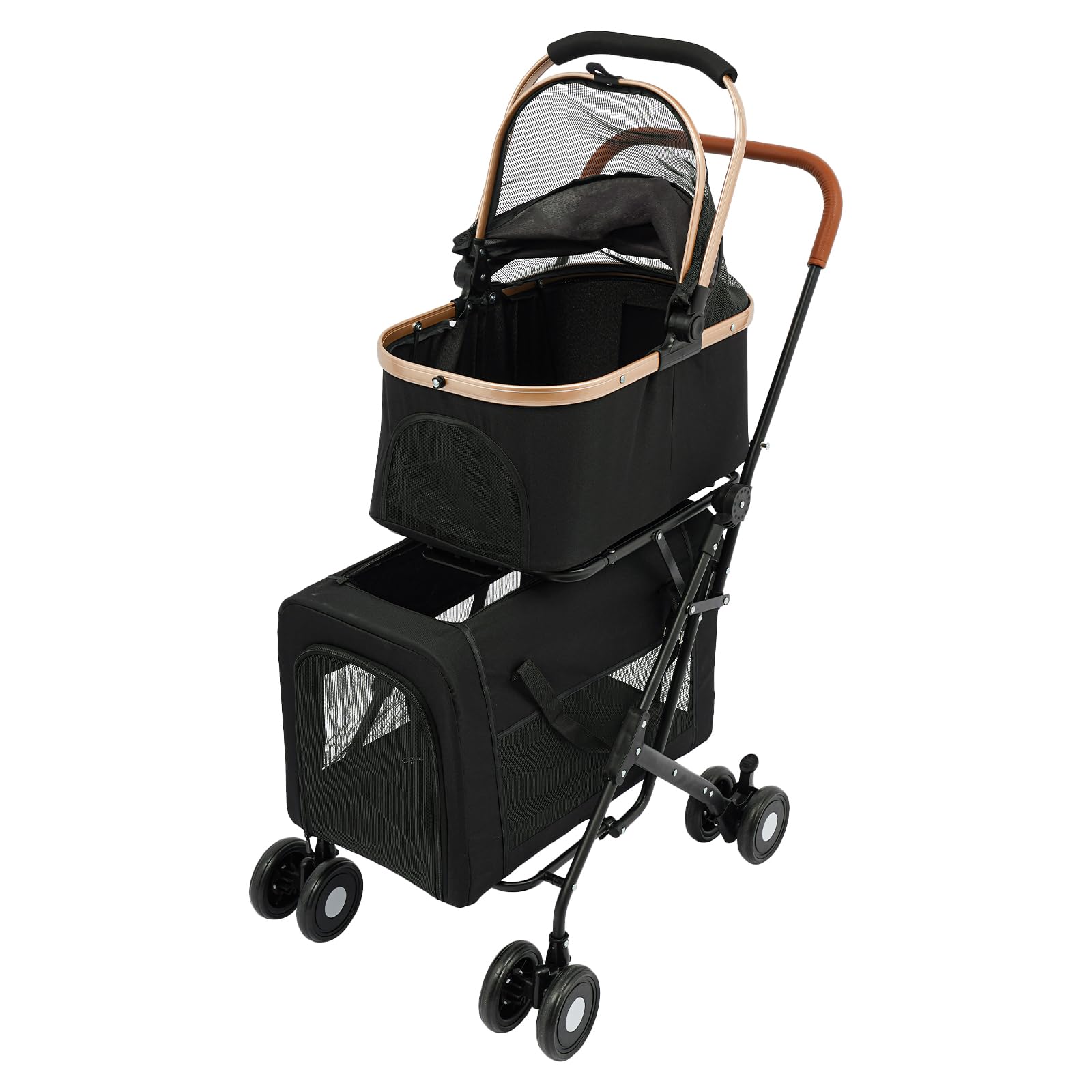 Wózek dla zwierząt domowych, składany wózek transportowy dla kotów i psów, pojemność 35 kg, 2 zdejmowane pudełka, wysokość 97 cm, dla małych i średnich zwierząt domowych, spacerów, zakupów