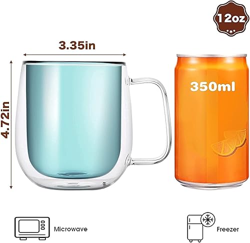 Miniatura 2 de Tazas de café de vidrio para café expreso, de doble pared, de 12 onzas, perfectas para café con leche, capuchinos, bebidas y té, verde