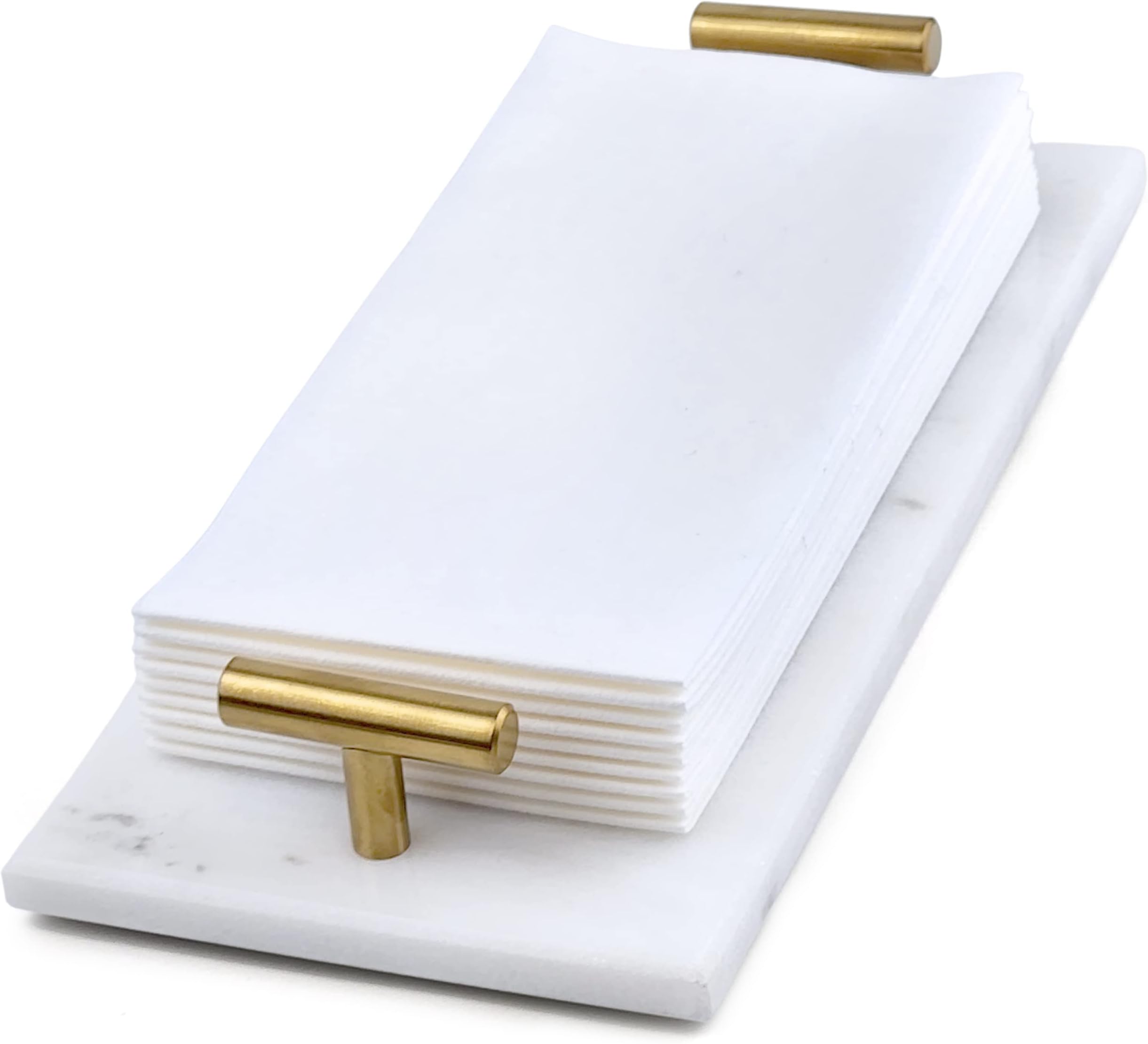 Fete Guest Towel Holder - White Marble Napkin Tray for Bathroom, Hand Towel Holder, Vanity Tray