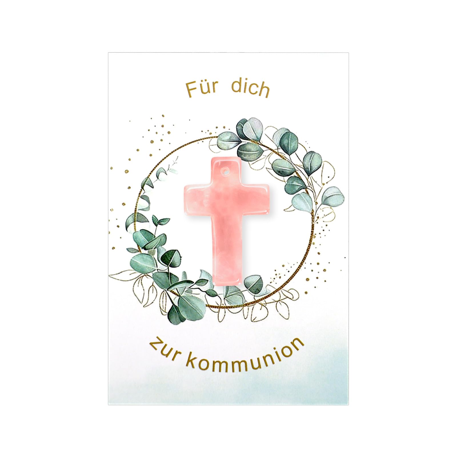 Kommunion Geschenke Set Für Mädchen Junge -1 Stück Karte Taufe Kommunions,1 Stück Edelstein Kreuz,1 Stück Weißer Tüll-Geschenkbeutel Zur Coole Konfirmation Kleine Geschenk (Rosa Kreuz)
