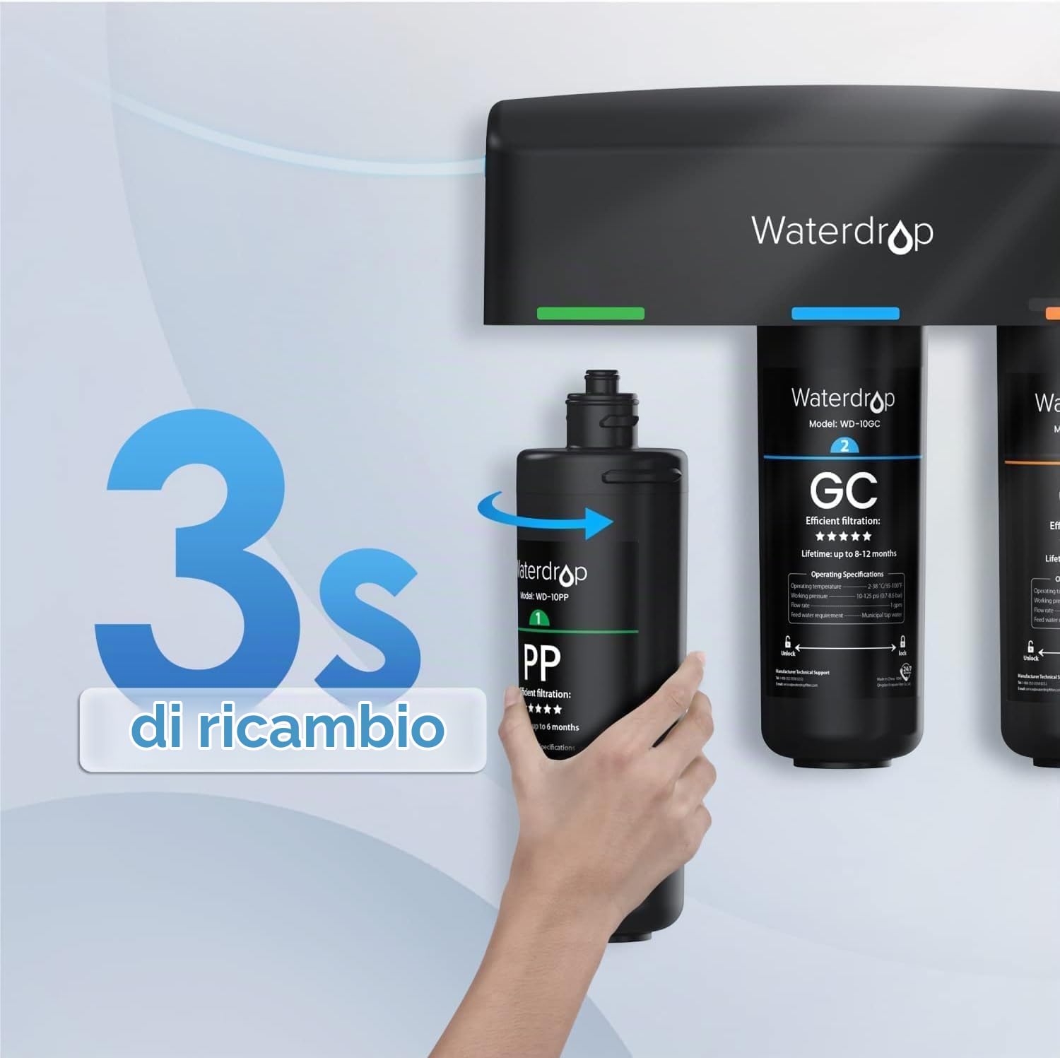 Waterdrop WD-10PP&10GC&10CT Filtro Acqua Sottolavello, Ricambio per Waterdrop TSA & TSB