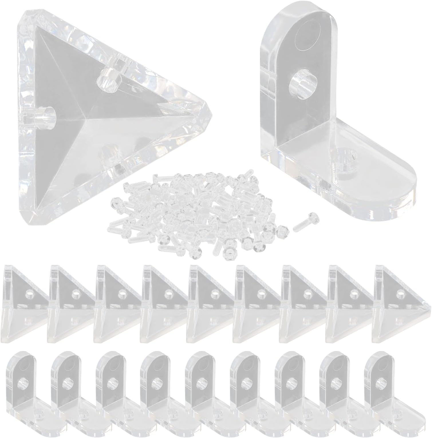 Piutouyar 20 Pack Acrylic Corner Brackets, Clear L-Shaped & Triangle Corner Brace Decorative Corner Brace Support Shelf Brackets for Furniture Hardware