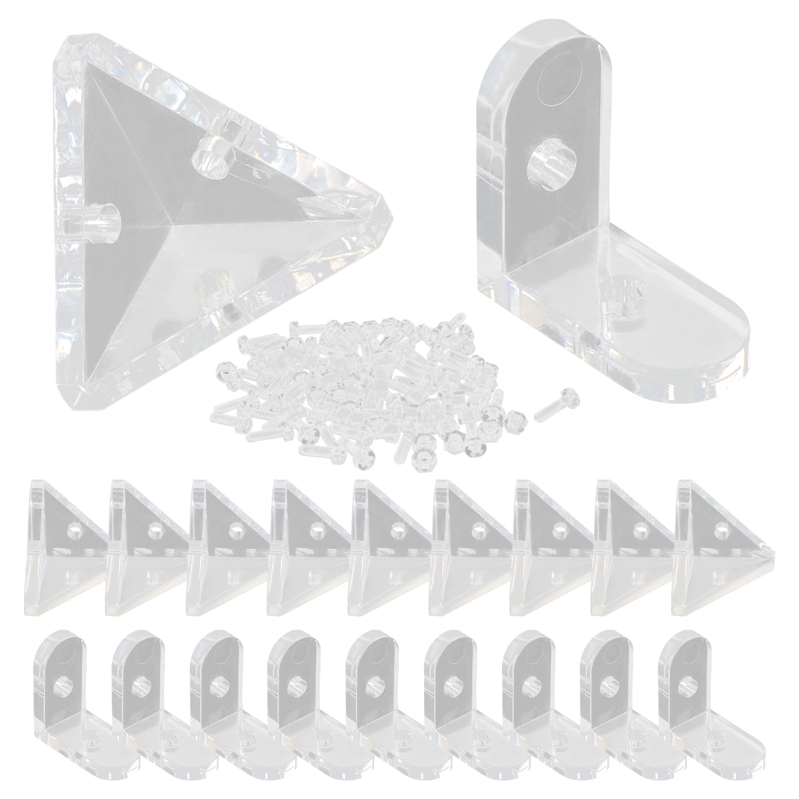 Piutouyar 20 Pack Acrylic Corner Brackets, Clear L-Shaped & Triangle Corner Brace Decorative Corner Brace Support Shelf Brackets for Furniture Hardware