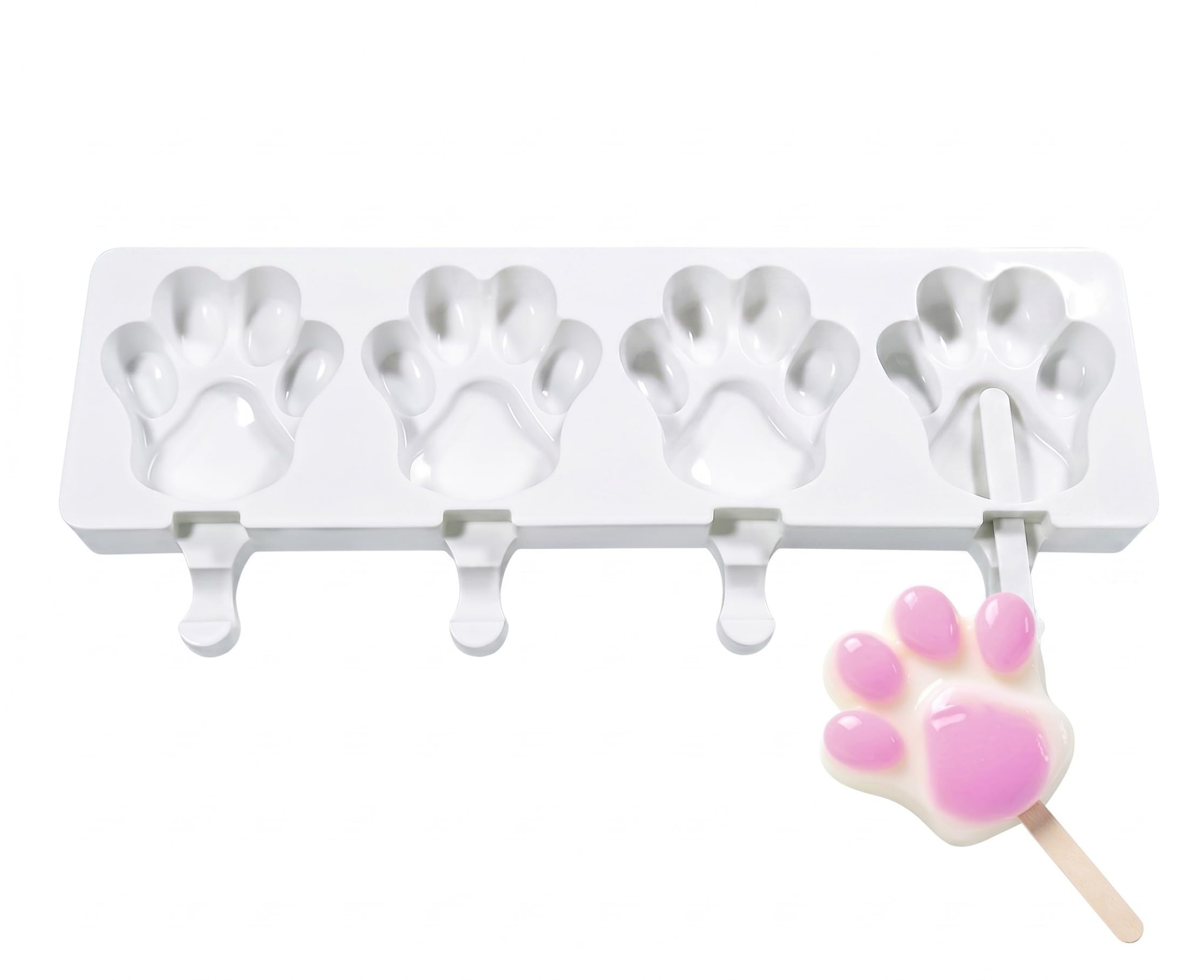 Wilafury 4-Cavity Ice Cream Molds, Bear Paw Silicone Popsicle Molds, Reusable Thick Food-grade Ice Cream & Cakesicle Mold for Homemade Frozen Treats, White
