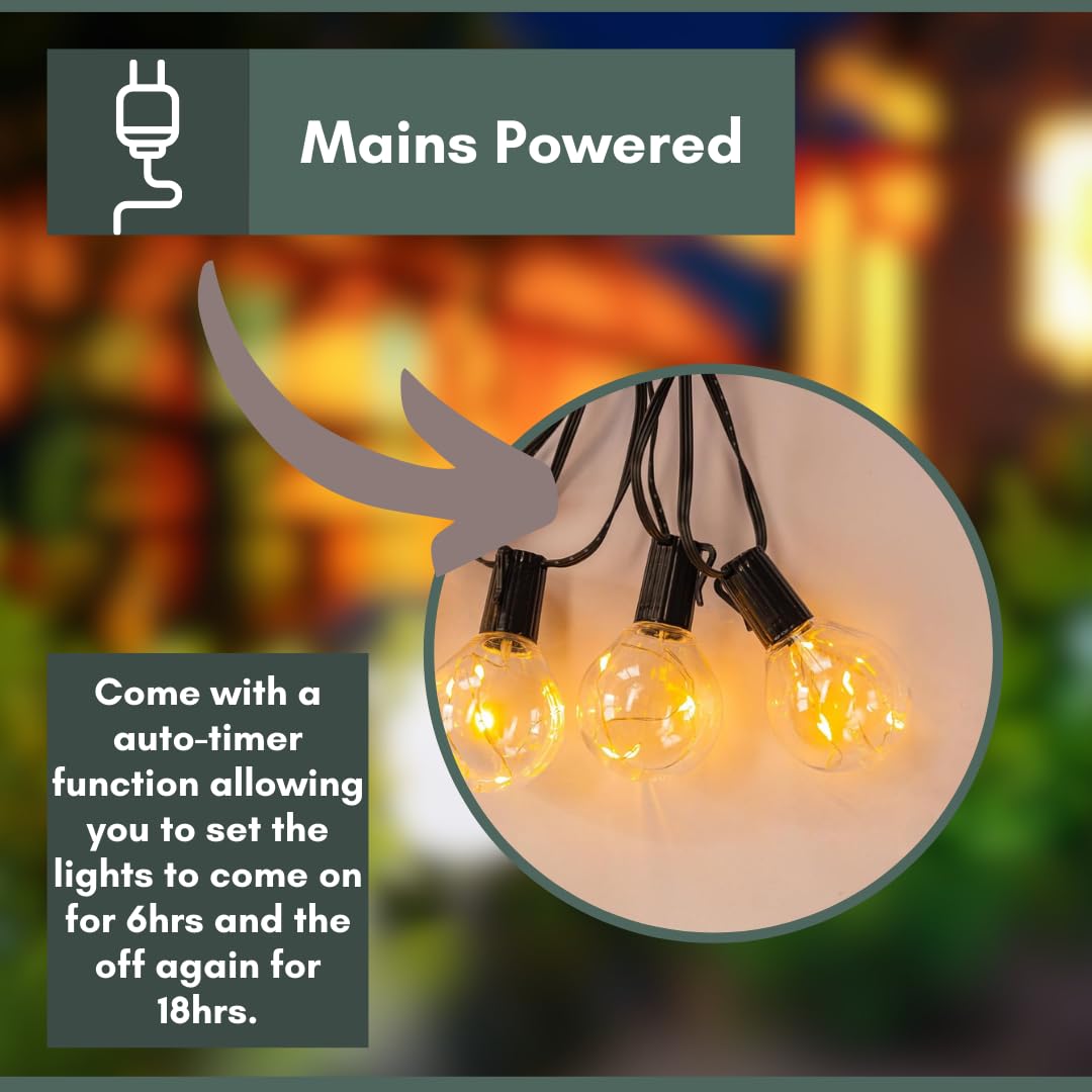 Garden Mile White String Outdoor Lights Mains Powered 14.5m/47ft Waterproof Electric Fairy Festoon Lights Outdoors for Fence Gazebo Balcony Patio Garden Party Festival Outdoor Christmas Lights - Image 3